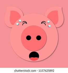 Pig muzzle close up. Funny and cute pig face in cartoon style. 3d paper art. Vector. Pig icon.