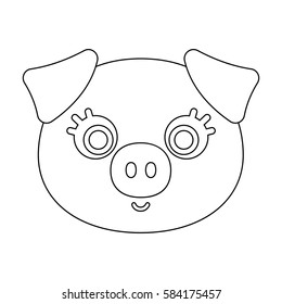Pig muzzle icon in outline style isolated on white background. Animal muzzle symbol stock vector illustration.