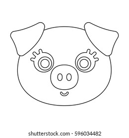 Pig muzzle icon in outline style isolated on white background. Animal muzzle symbol stock vector illustration.