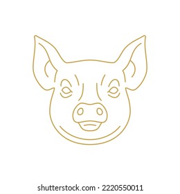 Schweinekoteletts mit Ferkelmaultierzuchtwarengeschäft monochrome goldene Linie Symbol, Vektorgrafik. Hog-Kopfporträt mit linearem Logo für die Herstellung von Fleisch von landwirtschaftlichen Säugetieren