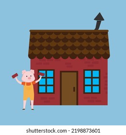 pig near the brick house