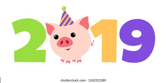 A pig  for new year 2019. Symbol in the Chinese calendar the of the 2019 Year. Vector
