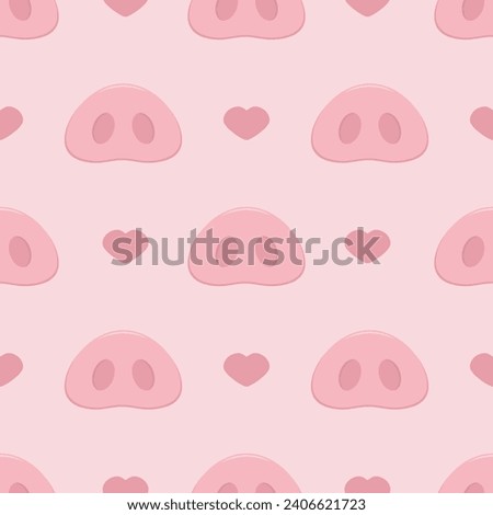 Pig nose and hearts cute vector seamless pattern