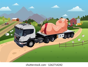 pig on the car vector