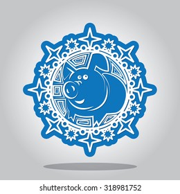  Pig  on the Chinese zodiac signs. Icon in snowflakes. Vector illustration