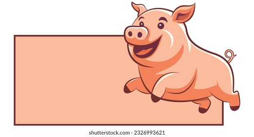 pig on a empty sign, piglet cartoon isolated on white background, vector illustration