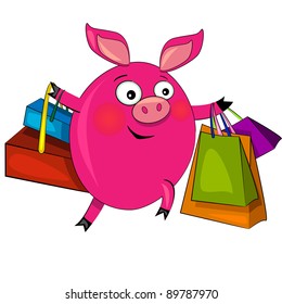 pig on fashion shopping. vector illustration.character isolated