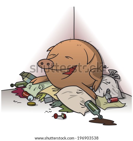 Pig on a heap of garbage