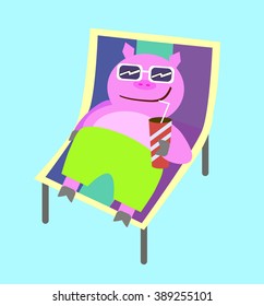 Pig on a lounger