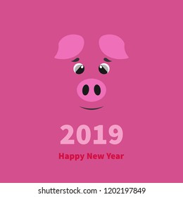 Pig  on pink background. 2019 New Year.