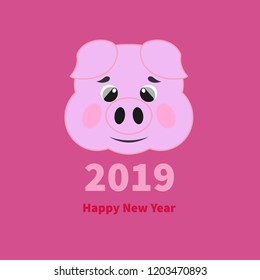 Pig  on pink background. 2019 New Year.