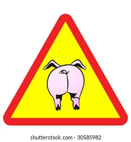 Pig on warning sign. H1N1.  Vector illustration.