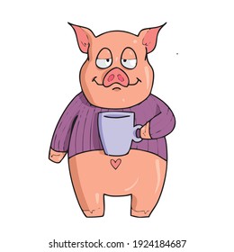 Pig on white background Cute Cartoon Vector illustration