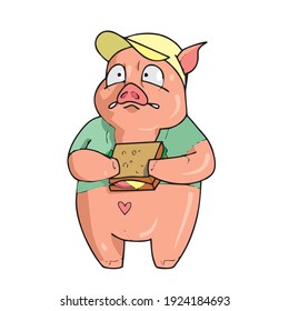 Pig on white background Cute Cartoon Vector illustration