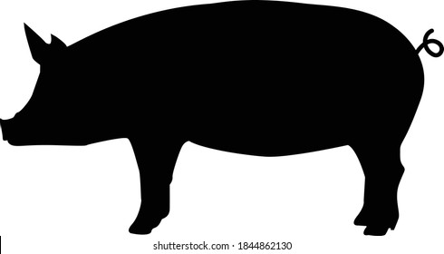 pig on white background. pig sign. pork animal symbol. pig silhouette side retro vintage.