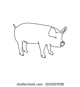 Arte de una línea de cerdo. Dibujo continuo de la línea de cerdo, ganado, animal doméstico.