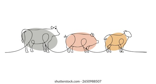  porco uma arte de linha, arte de linha contínua, animal, ilustrações