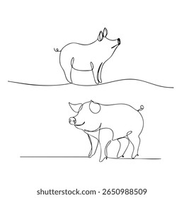  porco uma arte de linha, arte de linha contínua, animal, ilustrações