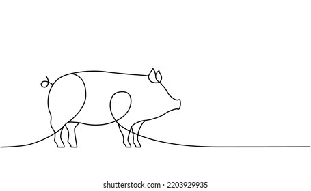 Pig one line continuous drawing. Piggy silhouette. Farm animal continuous one line illustration. Vector minimalist linear illustration.
