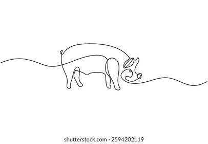 Pig one line continuous drawing. Piggy silhouette. Farm animal continuous one line illustration, A minimalist line art illustration of a pig, created with clean, continuous lines for wall decoration.