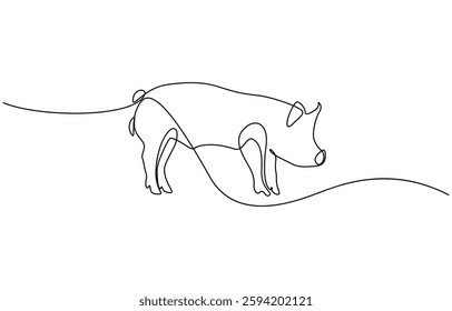 Pig one line continuous drawing. Piggy silhouette. Farm animal continuous one line illustration, A minimalist line art illustration of a pig, created with clean, continuous lines for wall decoration.