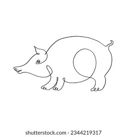 pig one line drawing art.Abstract pet logo. Vector illustration