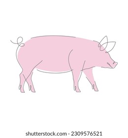 Pig in one line logo icon. Pig continous line art icon vector. Abstract vector linear illustration of pig. pork vector icon. line art. Vector illustration