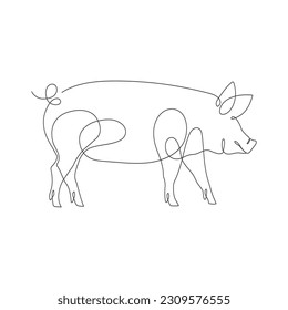 Pig in one line logo icon. Pig continous line art icon vector. Abstract vector linear illustration of pig. pork vector icon. line art. Vector illustration