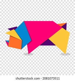 Pig origami. Abstract colorful vibrant pig logo design. Animal origami. Vector illustration