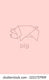 pig origami. Abstract line art pig logo design. Animal origami. Animal line art. Pet shop outline illustration. Vector illustration