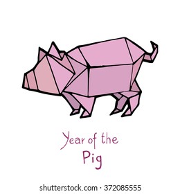 Pig Origami, Chinese Zodiac. Hand Drawn Vector Illustration