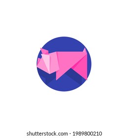 Schweine-Origami-Flat-Symbol einzeln auf weißem Hintergrund 