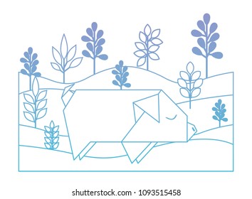 pig origami paper in the field