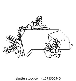 pig origami paper with floral decoration