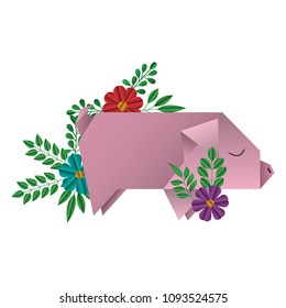 pig origami paper with floral decoration