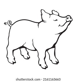 Pig outline icon. Hand drawn sketch of a pig. Vector black ink drawing farm animal, outline silhouette isolated on white background.