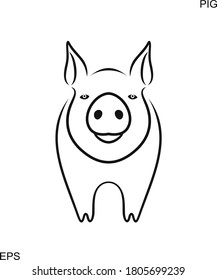 Pig outline. Isolated pig on white background