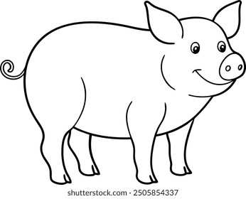 The Pig outline or line art silhouette vector illustration with smooth lines white background.