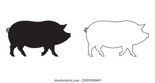 Pig Outline Silhouette - High-Quality Pig Vector for Graphics
