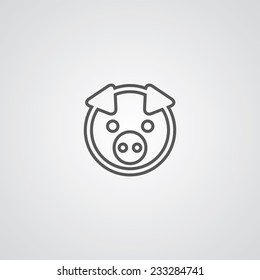 pig outline thin symbol, dark on white background, logo editable, creative template 