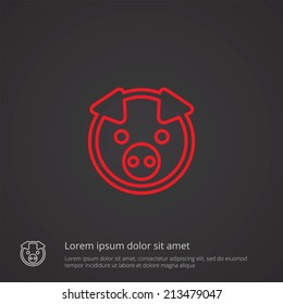 pig outline thin symbol, red on dark background, logo editable, creative template 