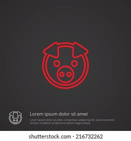 pig outline thin symbol, red on dark background, logo editable, creative template 