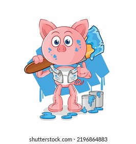 the pig painter illustration. character vector