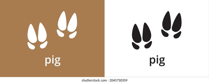 Pig paw print trail icon. Pig, hog, piglet, foot print track icons vector set. Black and white. Isolated vector illustration. Paw silhouette.