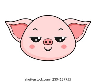 Pig Pensive Face Head Kawaii Sticker-