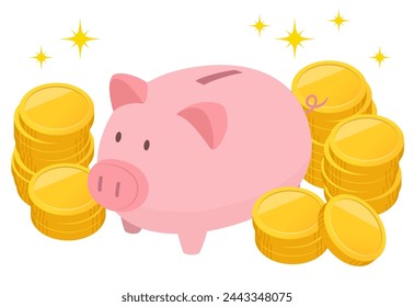 Pig piggy bank and coin image_vector illustration
