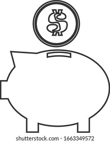 Pig piggy bank and coin linear icon. Vector icon from the business collection.