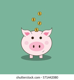 Pig piggy bank with coin vector icon.