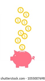 Pig piggy bank with coins vector illustration in flat style. The concept of saving or save money or open a bank deposit. The idea of an icon of investments in the form of a toy pig piggy bank.
