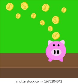 A pig piggy bank with coins vector illustration in flat style. The concept of saving or save money